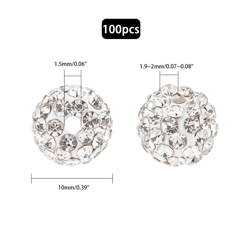 PH PandaHall 100pcs 10mm Rhinestones Beads Pave Disco Ball Beads Shiny Round Baseball Bead Craft Crystal Bead for Sparkle Friendship Bracelet Crystal Clay Necklace Earring Jewelry Making Christmas - Image 2